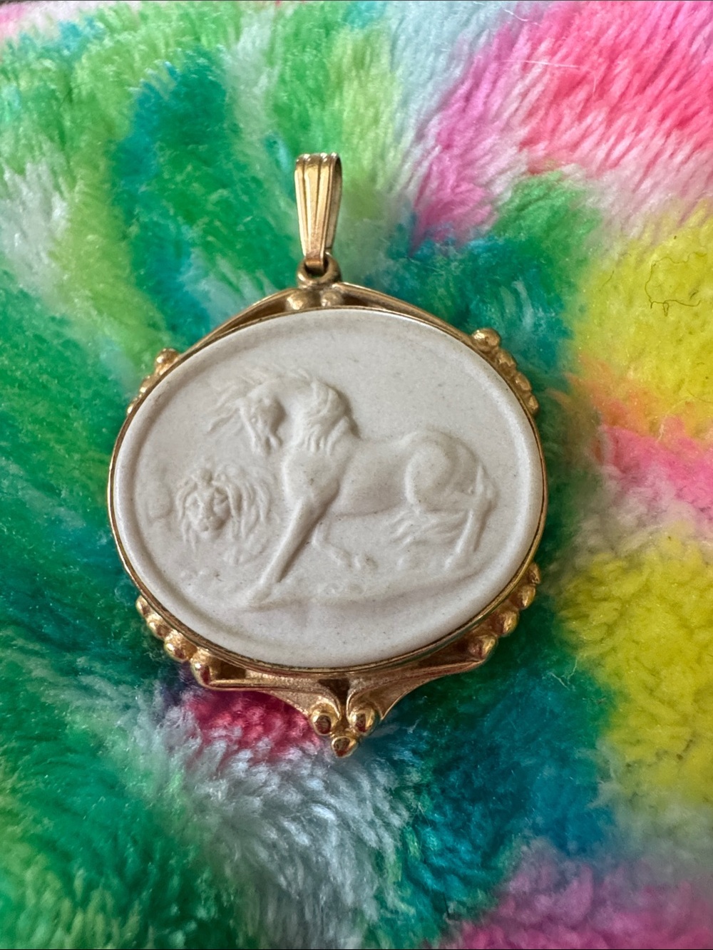 Wedgwood Gold and White Lion Relief Pendant Necklace